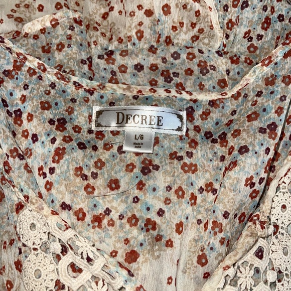 DECREE Yellow Gold Boho Feminine Sheer Floral Ruffle Cottagecore Blouse | XL - Picture 2 of 3